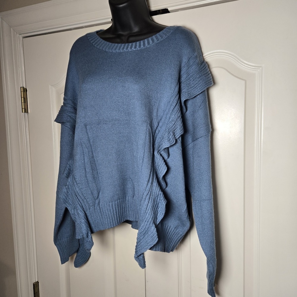 Pretty Garden Sweater Blue Ruffle‎ Size XL Cropped Pullover  NWT